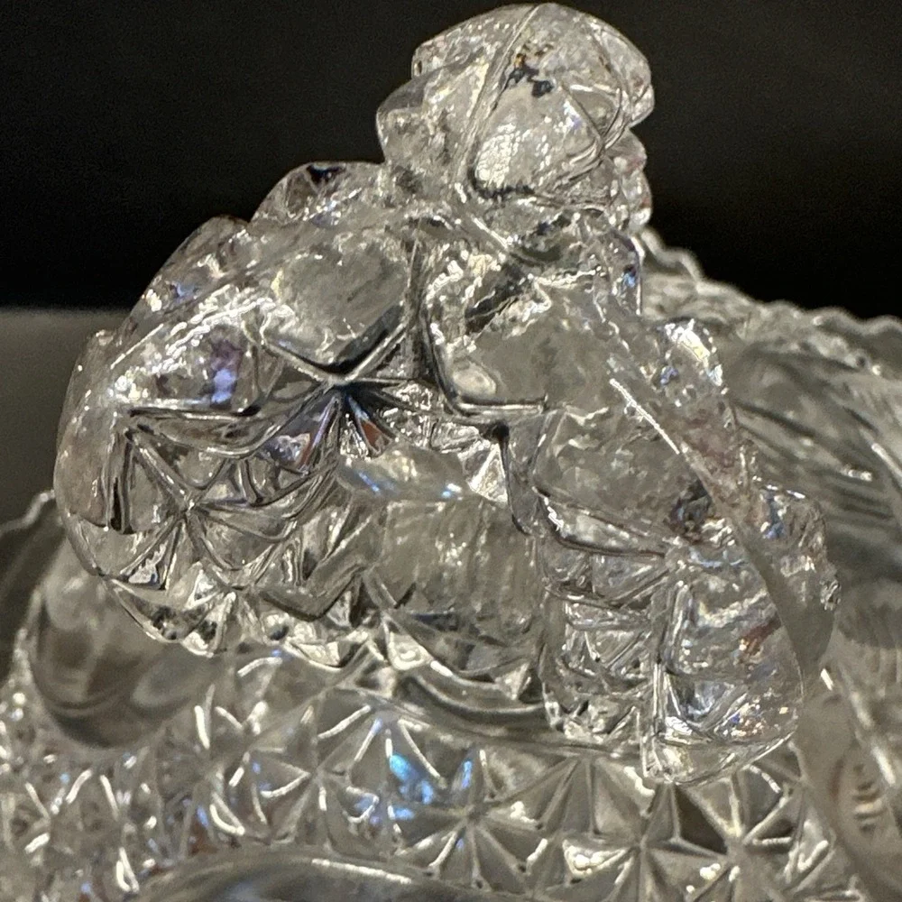 Hofbauer Byrdes Collection Bird Clear Crystal Large Candy Dish Nut Bowl Lid VTG
